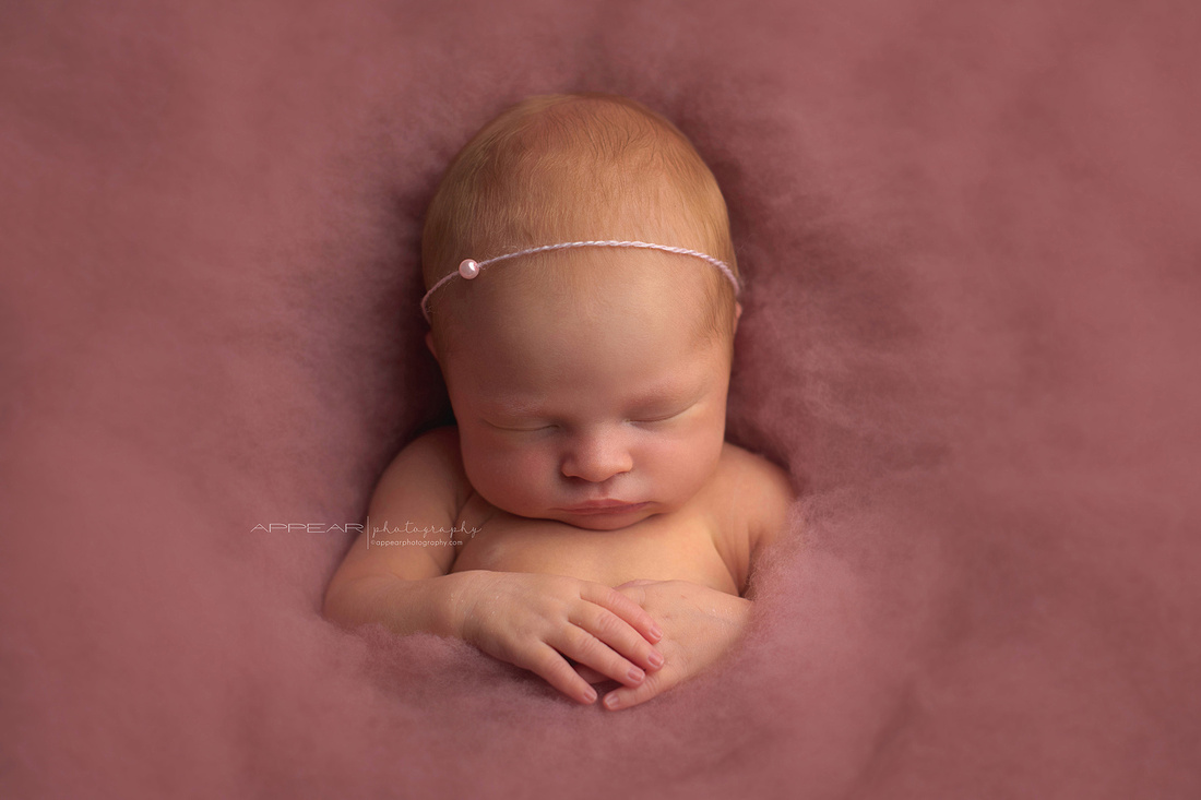Appear Photography, Birmingham, AL newborn baby photographer, pink wool fluff