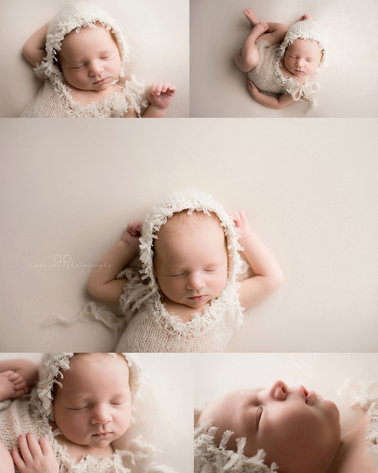 appear photography, hoover, birmingham, al newborn baby photographer, photography, bonnet, relaxed newborn posing, profile face