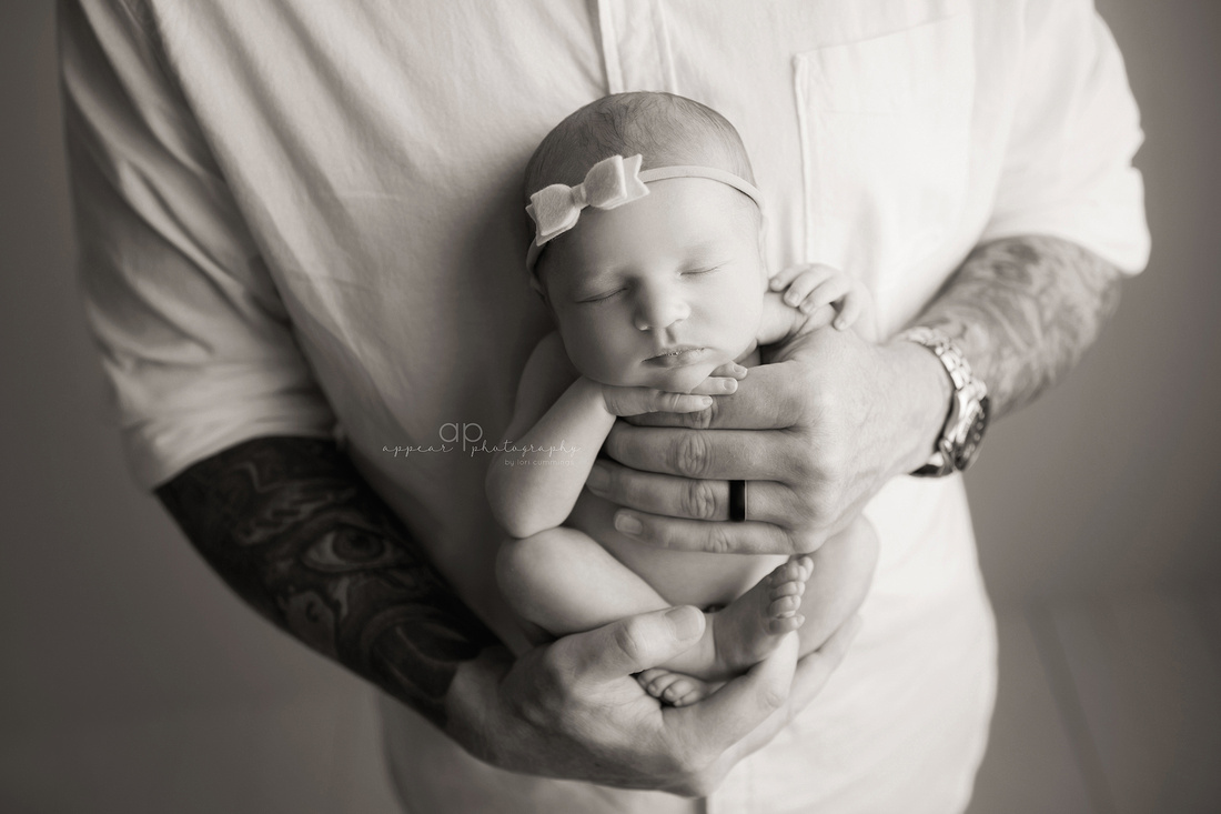 appear photography, hoover, birmingham, al newborn baby photographer, photography, dad, daddy, father, hands, tattoos, baby in hands