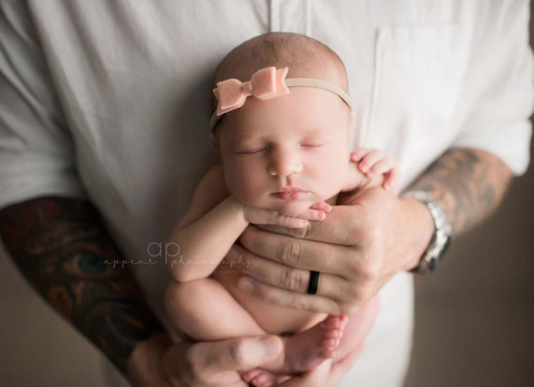 appear photography, hoover, birmingham, al newborn baby photographer, photography, dad, daddy, father, hands, tattoos, baby in hands